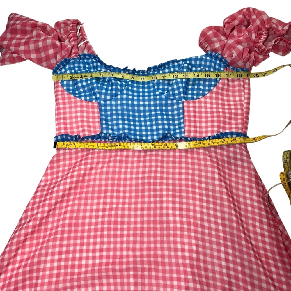 Slate & Willow Gingham Mini Dress Pink & Blue Lined Ruffle Detail Size 14 Flirty - Picture 9 of 16